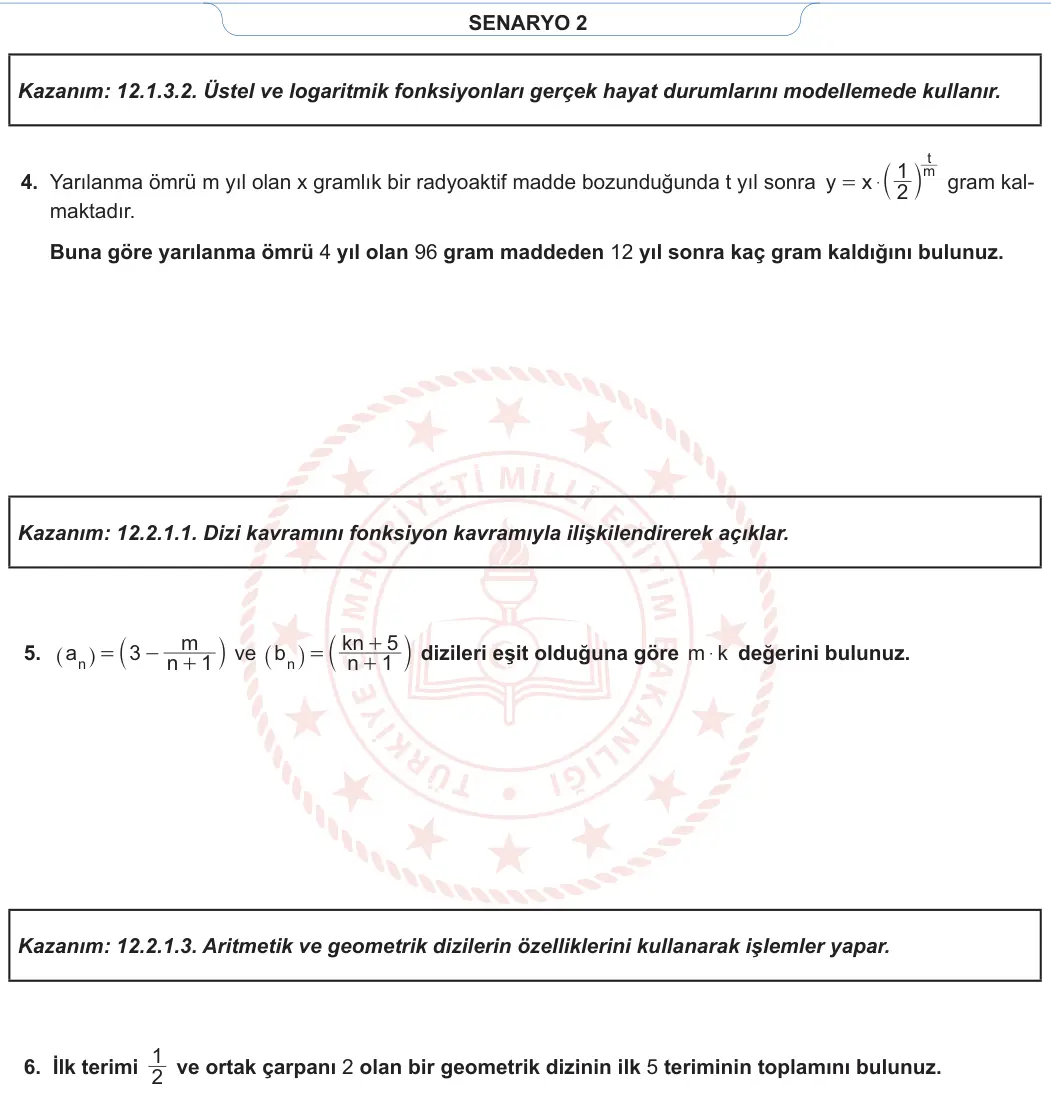 12. Sınıf Matematik 2023-2024 1. Dönem 1. Yazılı 2. Bölüm 3. Soru görseli (2/2)