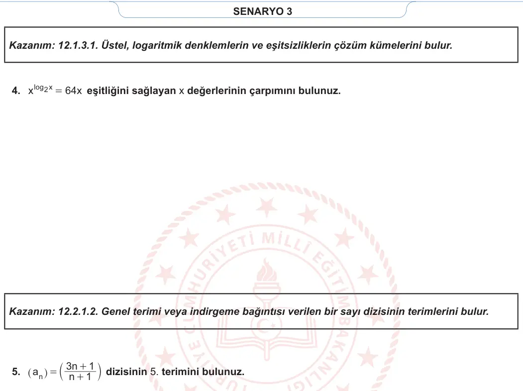 12. Sınıf Matematik 2023-2024 1. Dönem 1. Yazılı 3. Bölüm 3. Soru görseli (2/2)