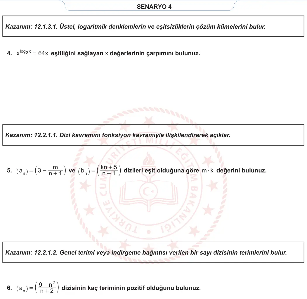 12. Sınıf Matematik 2023-2024 1. Dönem 1. Yazılı 4. Bölüm 3. Soru görseli (2/2)