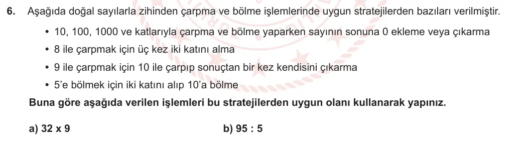 5. Sınıf Matematik 2023-2024 1. Dönem 1. Yazılı 1. Bölüm 6. Soru görseli
