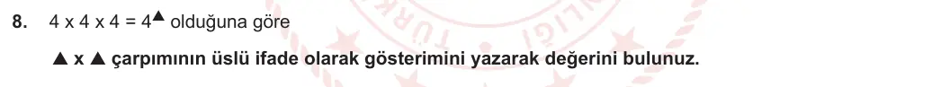 5. Sınıf Matematik 2023-2024 1. Dönem 1. Yazılı 1. Bölüm 8. Soru görseli