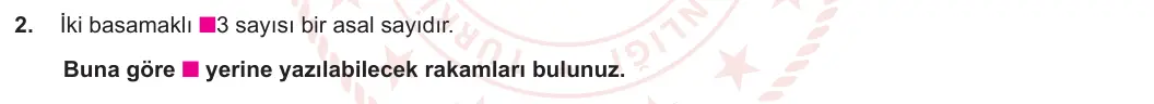 6. Sınıf Matematik 2023-2024 1. Dönem 1. Yazılı 1. Bölüm 2. Soru görseli