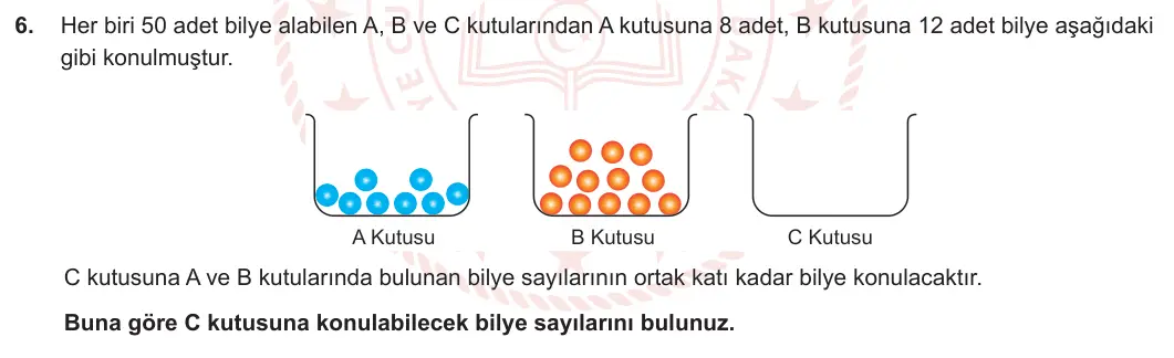 6. Sınıf Matematik 2023-2024 1. Dönem 1. Yazılı 1. Bölüm 6. Soru görseli