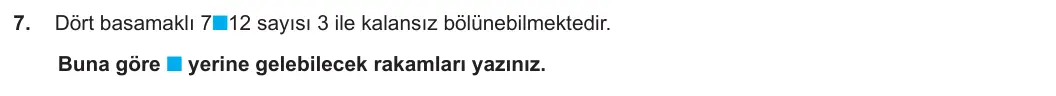 6. Sınıf Matematik 2023-2024 1. Dönem 1. Yazılı 1. Bölüm 7. Soru görseli