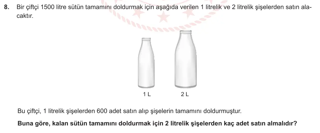 6. Sınıf Matematik 2023-2024 1. Dönem 1. Yazılı 1. Bölüm 8. Soru görseli