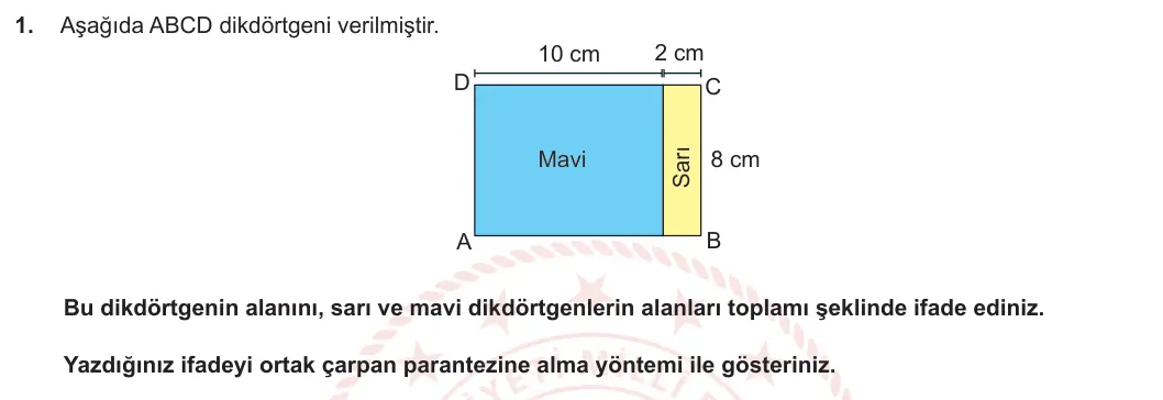 6. Sınıf Matematik 2023-2024 1. Dönem 1. Yazılı 2. Bölüm 1. Soru görseli