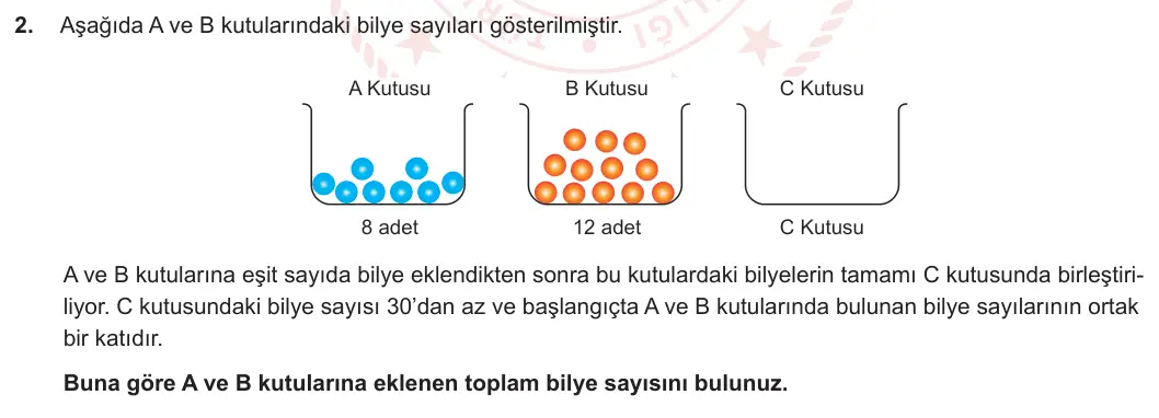 6. Sınıf Matematik 2023-2024 1. Dönem 1. Yazılı 2. Bölüm 2. Soru görseli