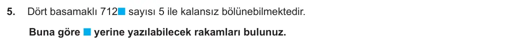 6. Sınıf Matematik 2023-2024 1. Dönem 1. Yazılı 3. Bölüm 5. Soru görseli
