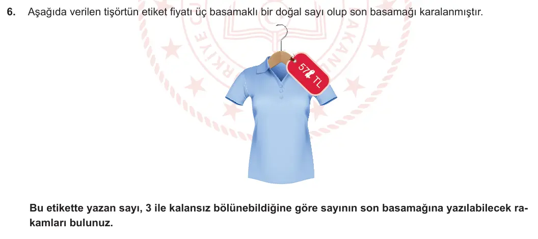 6. Sınıf Matematik 2023-2024 1. Dönem 1. Yazılı 3. Bölüm 6. Soru görseli