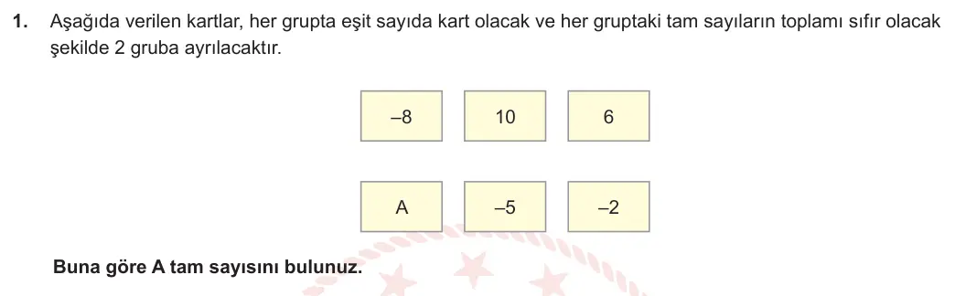 7. Sınıf Matematik 2023-2024 1. Dönem 1. Yazılı 1. Bölüm 1. Soru görseli