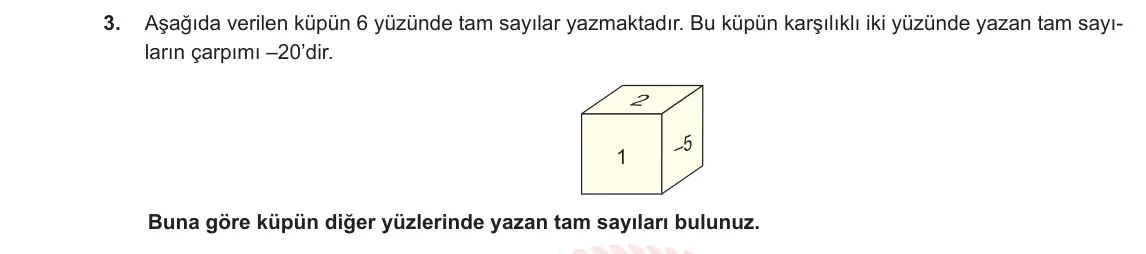 7. Sınıf Matematik 2023-2024 1. Dönem 1. Yazılı 1. Bölüm 3. Soru görseli