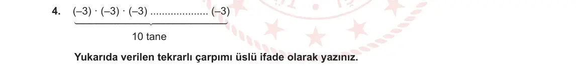7. Sınıf Matematik 2023-2024 1. Dönem 1. Yazılı 1. Bölüm 4. Soru görseli