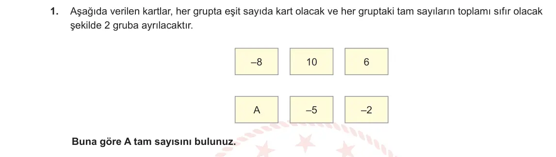 7. Sınıf Matematik 2023-2024 1. Dönem 1. Yazılı 2. Bölüm 1. Soru görseli