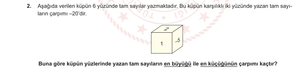7. Sınıf Matematik 2023-2024 1. Dönem 1. Yazılı 2. Bölüm 2. Soru görseli