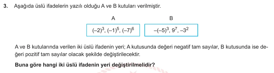 7. Sınıf Matematik 2023-2024 1. Dönem 1. Yazılı 2. Bölüm 3. Soru görseli