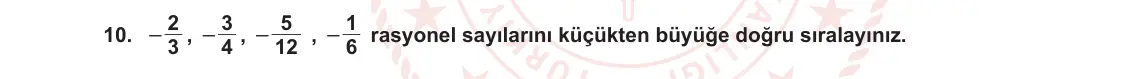 7. Sınıf Matematik 2023-2024 1. Dönem 1. Yazılı 3. Bölüm 10. Soru görseli