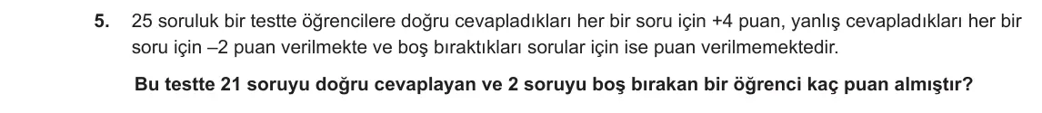 7. Sınıf Matematik 2023-2024 1. Dönem 1. Yazılı 3. Bölüm 5. Soru görseli