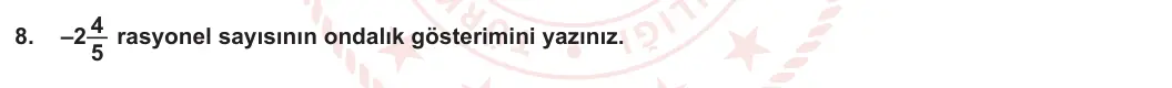7. Sınıf Matematik 2023-2024 1. Dönem 1. Yazılı 3. Bölüm 8. Soru görseli