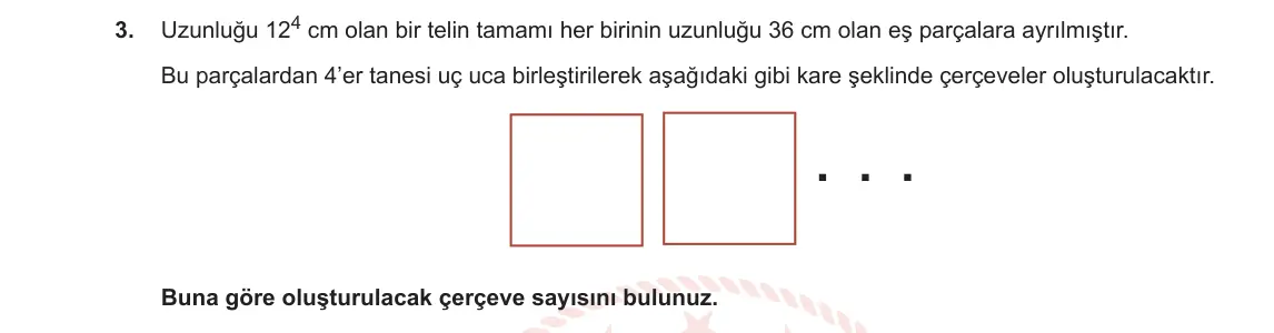 8. Sınıf Matematik 2023-2024 1. Dönem 1. Yazılı 1. Bölüm 3. Soru görseli