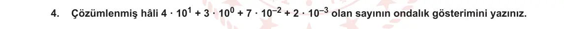 8. Sınıf Matematik 2023-2024 1. Dönem 1. Yazılı 1. Bölüm 4. Soru görseli