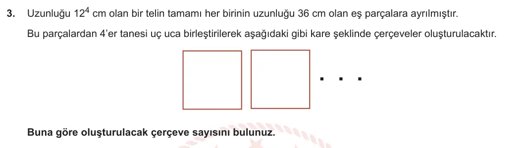 8. Sınıf Matematik 2023-2024 1. Dönem 1. Yazılı 2. Bölüm 3. Soru görseli