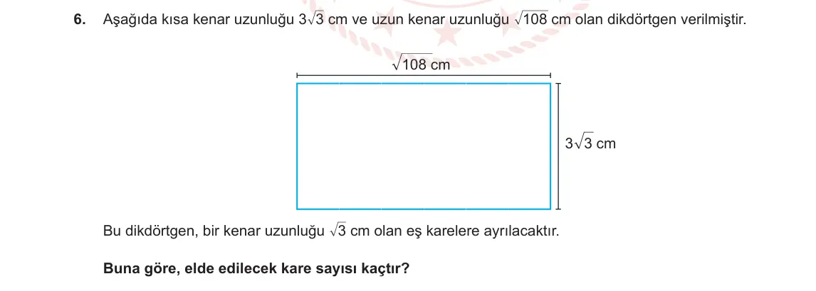 8. Sınıf Matematik 2023-2024 1. Dönem 1. Yazılı 2. Bölüm 6. Soru görseli
