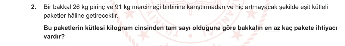 8. Sınıf Matematik 2023-2024 1. Dönem 1. Yazılı 3. Bölüm 2. Soru görseli
