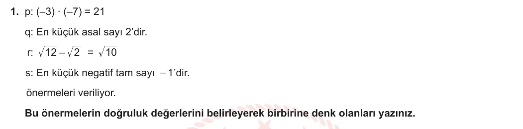 9. Sınıf Matematik 2023-2024 1. Dönem 1. Yazılı 1. Bölüm 1. Soru görseli