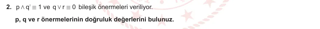 9. Sınıf Matematik 2023-2024 1. Dönem 1. Yazılı 1. Bölüm 2. Soru görseli
