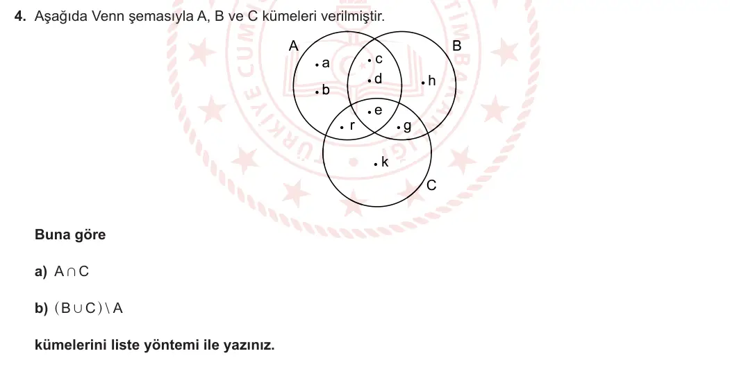 9. Sınıf Matematik 2023-2024 1. Dönem 1. Yazılı 1. Bölüm 4. Soru görseli (1/2)