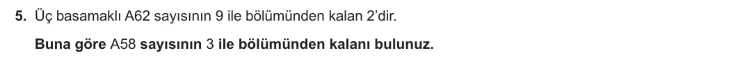 9. Sınıf Matematik 2023-2024 1. Dönem 1. Yazılı 1. Bölüm 5. Soru görseli