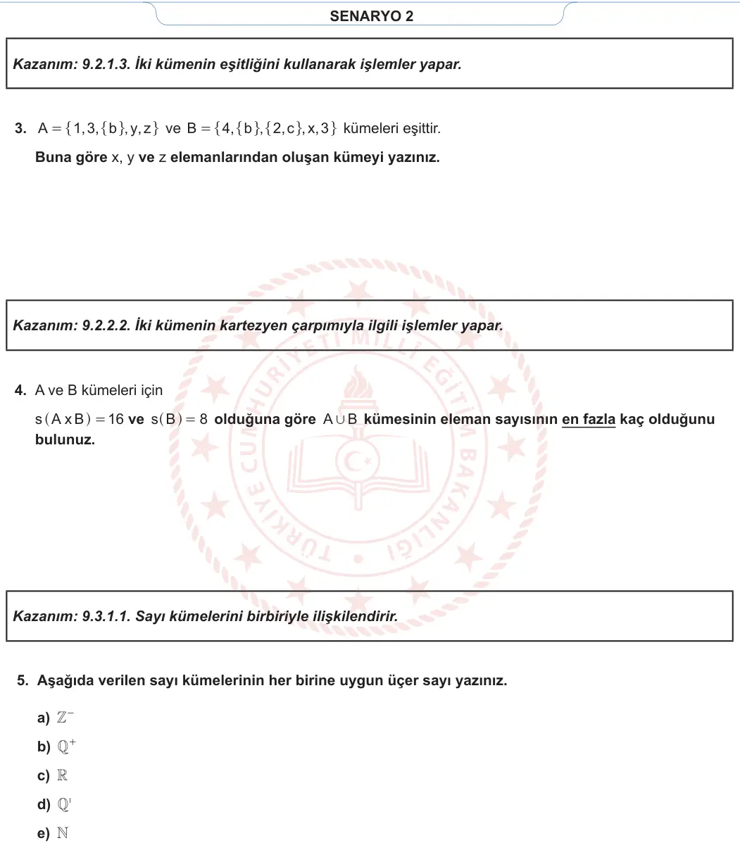 9. Sınıf Matematik 2023-2024 1. Dönem 1. Yazılı 2. Bölüm 2. Soru görseli (2/2)