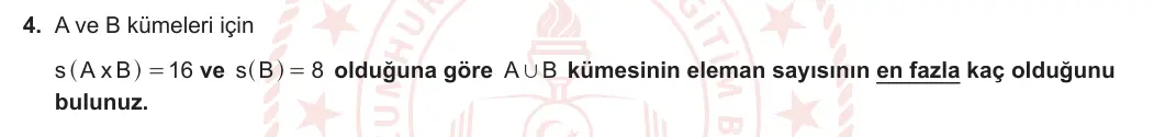 9. Sınıf Matematik 2023-2024 1. Dönem 1. Yazılı 2. Bölüm 4. Soru görseli