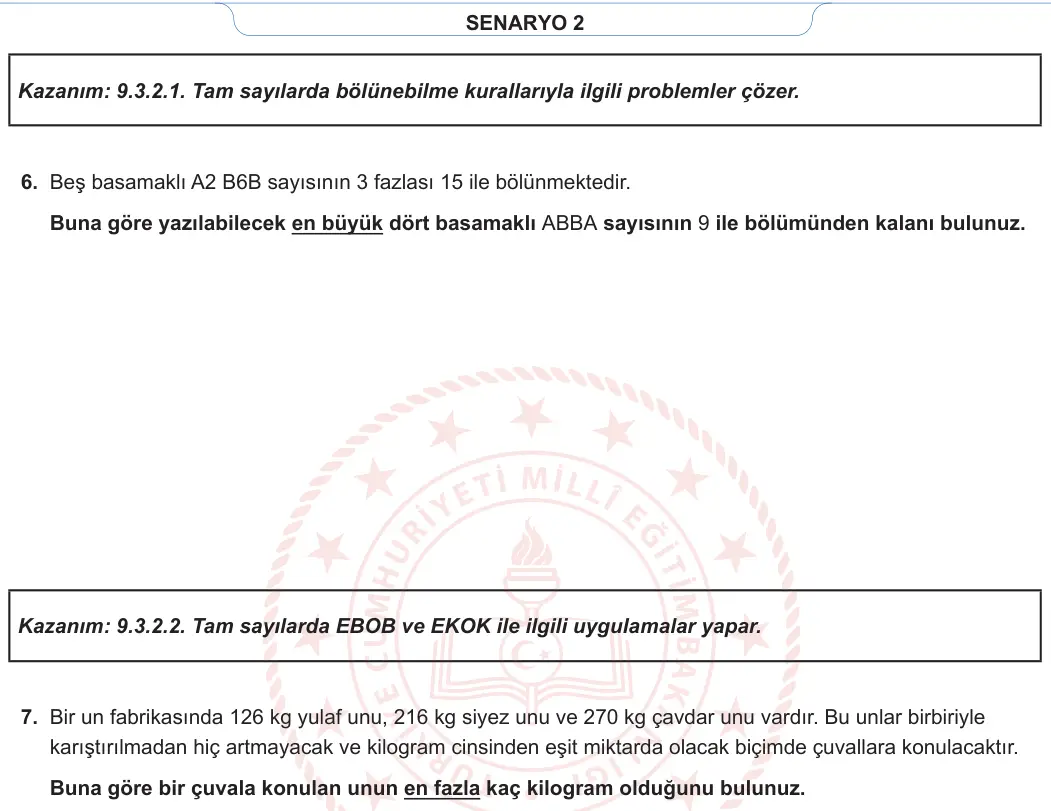 9. Sınıf Matematik 2023-2024 1. Dönem 1. Yazılı 2. Bölüm 5. Soru görseli (2/2)
