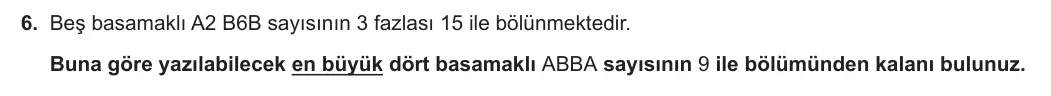 9. Sınıf Matematik 2023-2024 1. Dönem 1. Yazılı 2. Bölüm 6. Soru görseli