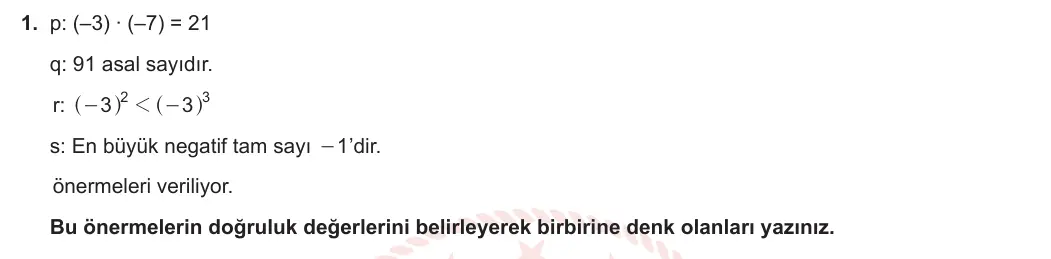 9. Sınıf Matematik 2023-2024 1. Dönem 1. Yazılı 4. Bölüm 1. Soru görseli