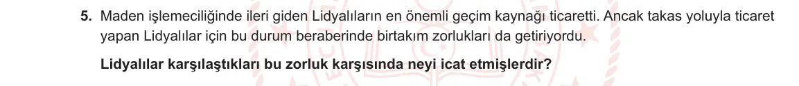 5. Sınıf Sosyal Bilgiler 2023-2024 1. Dönem 1. Yazılı 1. Bölüm 5. Soru görseli