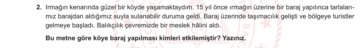 5. Sınıf Sosyal Bilgiler 2023-2024 1. Dönem 1. Yazılı 2. Bölüm 2. Soru görseli