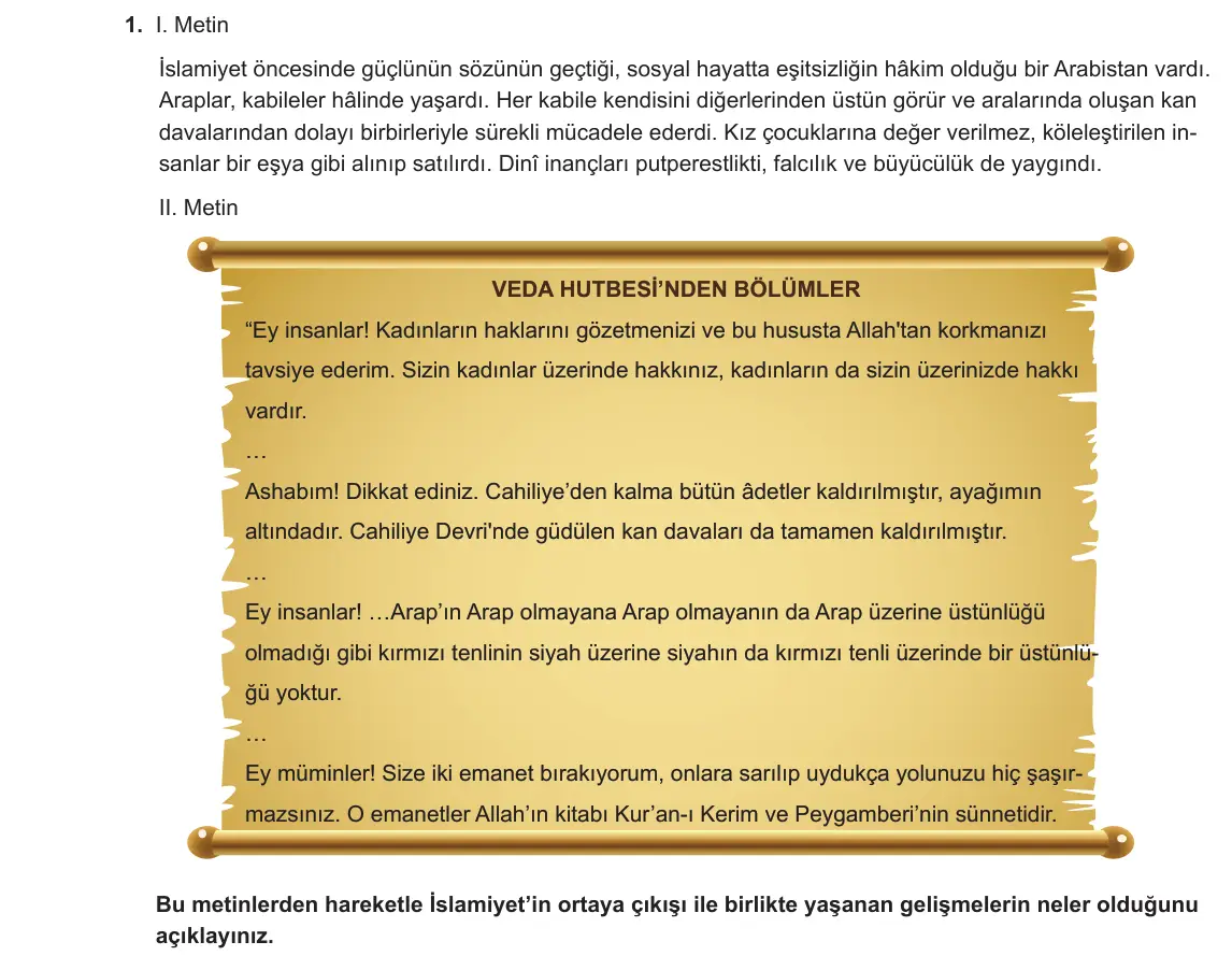 6. Sınıf Sosyal Bilgiler 2023-2024 1. Dönem 1. Yazılı 1. Bölüm 1. Soru görseli