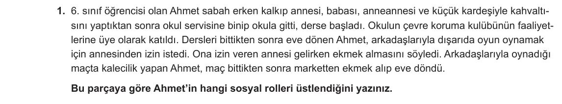 6. Sınıf Sosyal Bilgiler 2023-2024 1. Dönem 1. Yazılı 2. Bölüm 1. Soru görseli