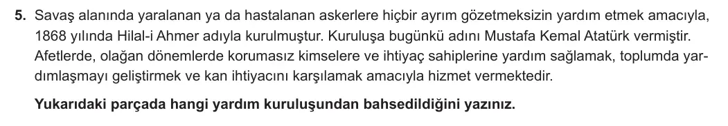 6. Sınıf Sosyal Bilgiler 2023-2024 1. Dönem 1. Yazılı 2. Bölüm 5. Soru görseli