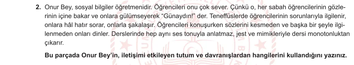 7. Sınıf Sosyal Bilgiler 2023-2024 1. Dönem 1. Yazılı 1. Bölüm 2. Soru görseli