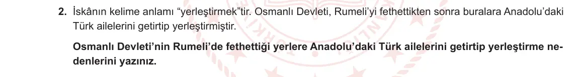 7. Sınıf Sosyal Bilgiler 2023-2024 1. Dönem 1. Yazılı 2. Bölüm 2. Soru görseli