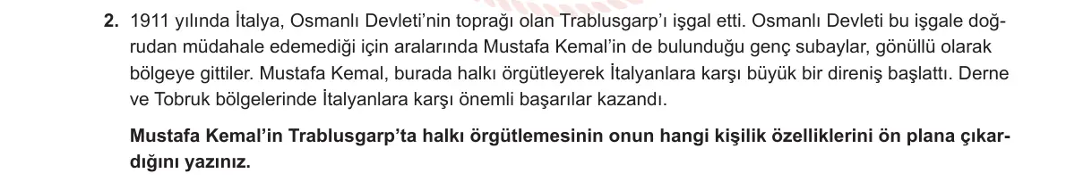8. Sınıf T.C. İnkılap Tarihi ve Atatürkçülük 2023-2024 1. Dönem 1. Yazılı 1. Bölüm 2. Soru görseli