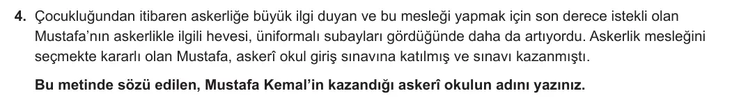 8. Sınıf T.C. İnkılap Tarihi ve Atatürkçülük 2023-2024 1. Dönem 1. Yazılı 1. Bölüm 4. Soru görseli