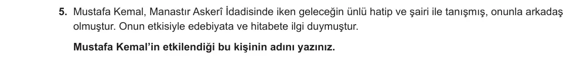 8. Sınıf T.C. İnkılap Tarihi ve Atatürkçülük 2023-2024 1. Dönem 1. Yazılı 1. Bölüm 5. Soru görseli