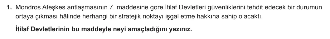 8. Sınıf T.C. İnkılap Tarihi ve Atatürkçülük 2023-2024 1. Dönem 1. Yazılı 2. Bölüm 1. Soru görseli
