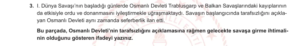 8. Sınıf T.C. İnkılap Tarihi ve Atatürkçülük 2023-2024 1. Dönem 1. Yazılı 2. Bölüm 3. Soru görseli