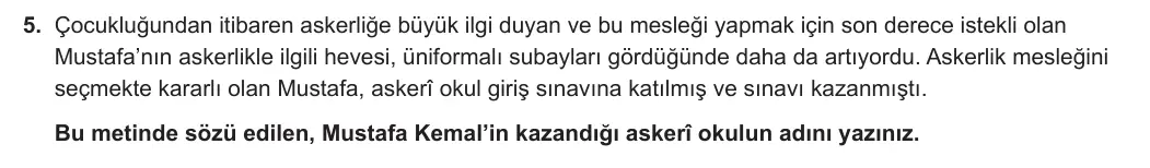 8. Sınıf T.C. İnkılap Tarihi ve Atatürkçülük 2023-2024 1. Dönem 1. Yazılı 2. Bölüm 5. Soru görseli