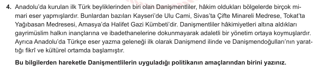 10. Sınıf Tarih 2023-2024 1. Dönem 1. Yazılı 1. Bölüm 4. Soru görseli